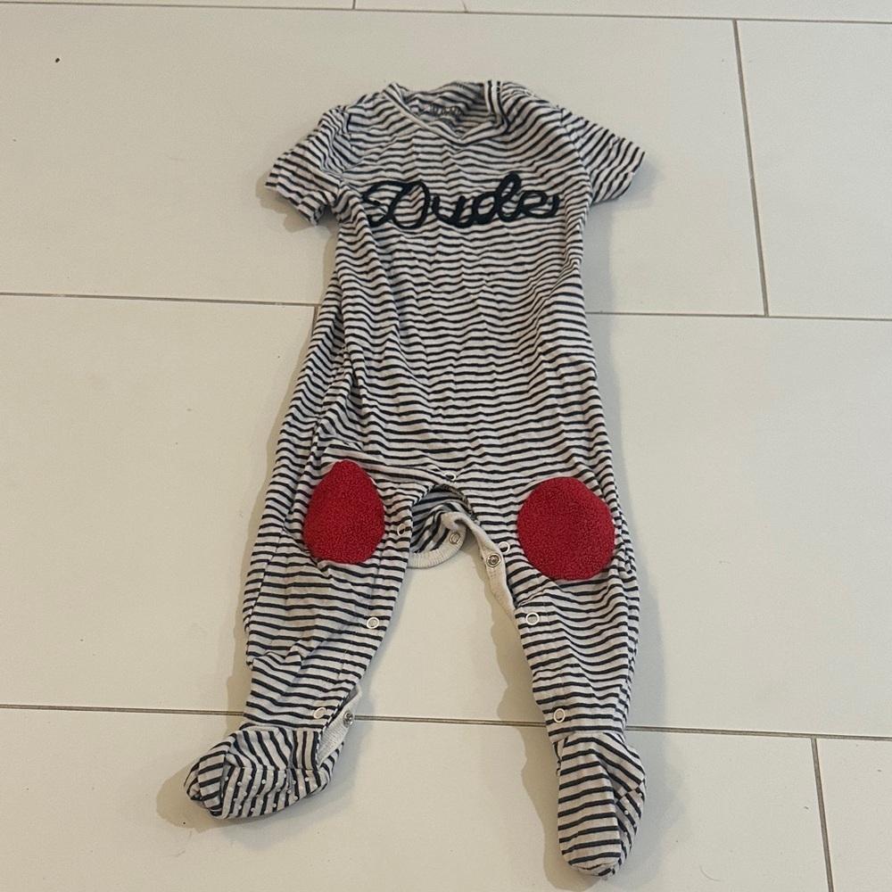 Cotton On Striped Kids One Piece with Red Accents Dude 6/12m footie